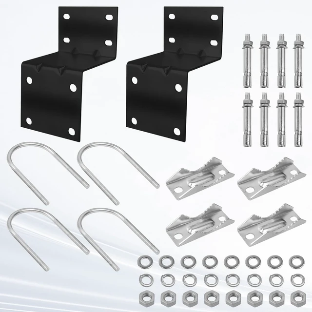 Alt view image 2 of 6 - Antenna Pole Mount Bracket Kits - 2 Set Black-Coated Antenna Pole Mast Mount Bracket with Double U-Bracket Assembly + 8 Screws for Outside Home Antenna Pole Holder