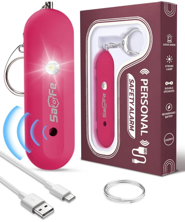 Main image of Personal Safety Alarm for Women - Waterproof Rechargeable Security Alarm - 140dB Extra Loud Siren with SOS Strobe Light - Self Defense Keychain for Women Girls Teens Seniors(Cherry)