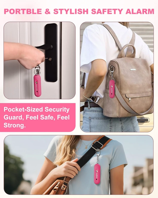 Alt view image 4 of 7 - Personal Safety Alarm for Women - Waterproof Rechargeable Security Alarm - 140dB Extra Loud Siren with SOS Strobe Light - Self Defense Keychain for Women Girls Teens Seniors(Cherry)