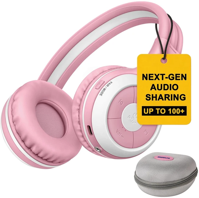 Main image of Manyshare Wireless Kids Headphones w/Case, Built-in Mic for School Share One Audio Source with Multiple Headphones Wirelessly. Kids Bluetooth Headphones for Classroom, Family Trips & Parties