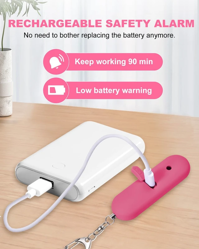 Alt view image 6 of 7 - Personal Safety Alarm for Women - Waterproof Rechargeable Security Alarm - 140dB Extra Loud Siren with SOS Strobe Light - Self Defense Keychain for Women Girls Teens Seniors(Cherry)