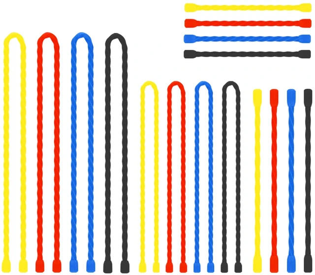 Main image of 16Pcs 3-18Inch Silicone Cable Ties Reusable Steel-Core Twist Tie Wire Strap Rubber ties for Bundling and Organizing Colorful Bendable Holder Strap for Indoor and Out All Purpose, 4 Colors