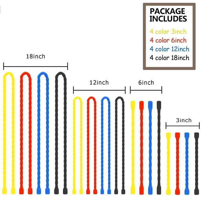 Alt view image 2 of 6 - 16Pcs 3-18Inch Silicone Cable Ties Reusable Steel-Core Twist Tie Wire Strap Rubber ties for Bundling and Organizing Colorful Bendable Holder Strap for Indoor and Out All Purpose, 4 Colors