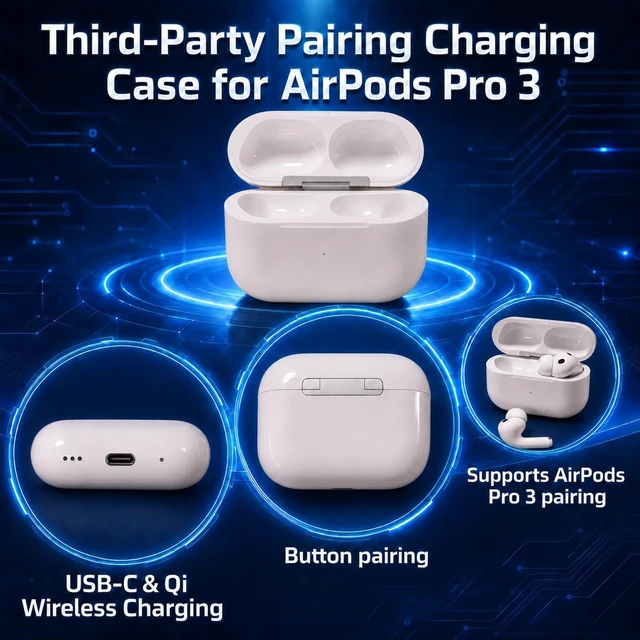 Alt view image 7 of 7 - A3122 Charging Case Replacement for AirPods Pro 3rd Generation, Case Only Compatible with Original Apple AirPod Pro 3, A3064/A3063 Earbuds, USB-C and Wireless Charging Charger, Earbuds Not Included