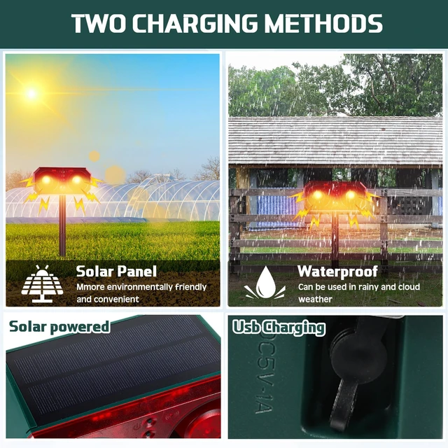 Alt view image 5 of 7 - 2 Pcs Solar Outdoor Motion Sensor Alarm with Stake Dog Barking Sensor 13 Sound 130db Loud Noise Maker 4 Mode with USB Remote Control Support Recording Volume Adjustment