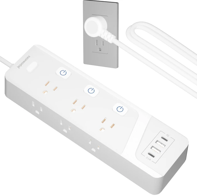 Main image of Surge Protector Power Strip with Individual Switches - 6 Wide Spaced Outlet 4 USB Ports(2 USB C), 6 ft Extension Cord with Switch On/Off, 1500J, Flat Plug, Wall Mount for Home Office, White