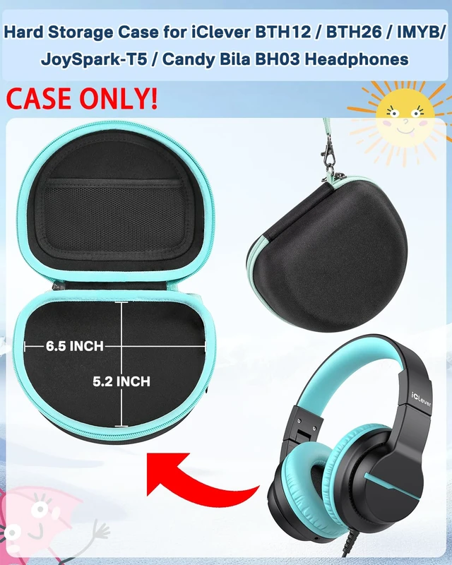 Alt view image 2 of 7 - Hard Travel Storage Case Compatible with iClever BTH12 / BTH26 / IMYB/JoySpark-T5 / Candy Bila BH03 Headphones, Protective Carrying Bag. (case only) - Black