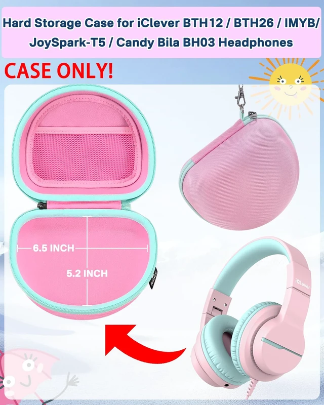 Alt view image 2 of 7 - Hard Travel Storage Case Compatible with iClever BTH12 / BTH26 / IMYB/JoySpark-T5 / Candy Bila BH03 Headphones, Protective Carrying Bag. (case only) - Pink