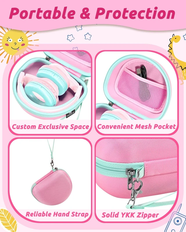 Alt view image 3 of 7 - Hard Travel Storage Case Compatible with iClever BTH12 / BTH26 / IMYB/JoySpark-T5 / Candy Bila BH03 Headphones, Protective Carrying Bag. (case only) - Pink