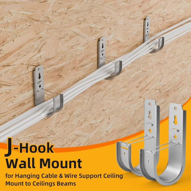 Alt view image 7 of 7 - 30 Pack 2 Inch J Hooks for Cable Management with Retainer Clips J Hooks for Hanging: Retainer clips help secure low-voltage cables; wall or ceiling mount design keeps wiring organized