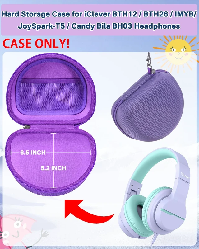 Alt view image 2 of 7 - Hard Travel Storage Case Compatible with iClever BTH12 / BTH26 / IMYB/JoySpark-T5 / Candy Bila BH03 Headphones, Protective Carrying Bag. (case only) - Purple