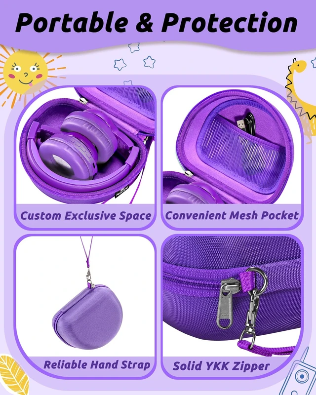 Alt view image 3 of 7 - Hard Travel Storage Case Compatible with iClever BTH12 / BTH26 / IMYB/JoySpark-T5 / Candy Bila BH03 Headphones, Protective Carrying Bag. (case only) - Purple