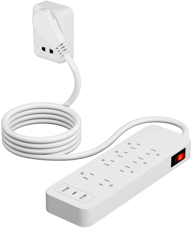 Main image of Surge Protector Power Strip 6 Ft Extension Cord, 8 Widely Spaced Outlets with 2 USB-A&1 USB-C PD 20W Charging Station, Flat Plug Wall Mountable Multi Outlet Extender, 14AWG 2450J/125V,ETL-White