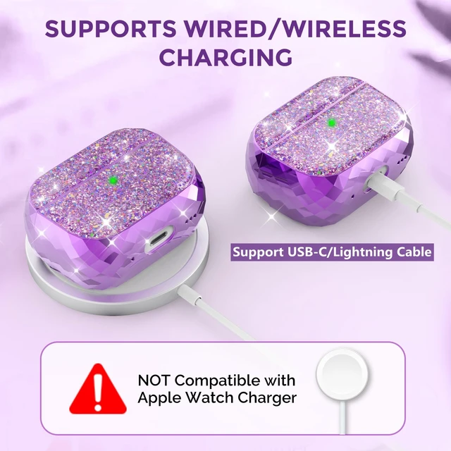 Alt view image 3 of 7 - AirPods Pro 2 Case Cover for Women Girls Luxury Glossy Case Hard-Shell, Front LED Visible, Carabiner Included, Supports Wireless Charging, Shock Resistant, Full Protection