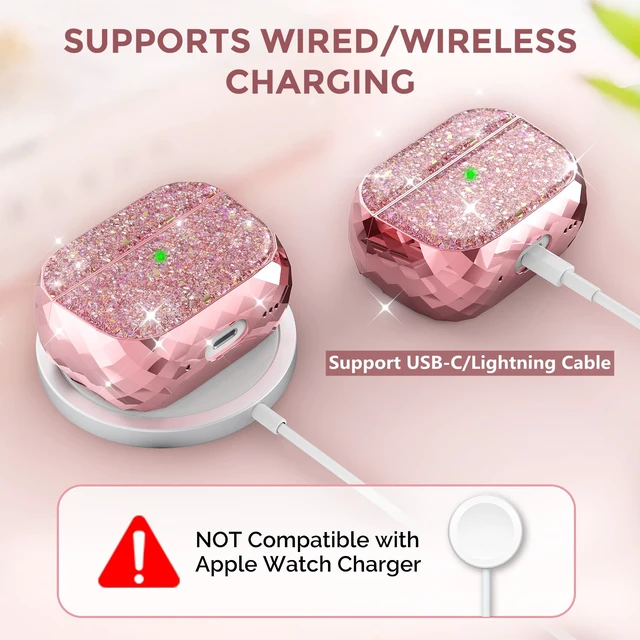 Alt view image 3 of 7 - AirPods Pro 2 Case Cover for Women Girls Luxury Glossy Case Hard-Shell, Front LED Visible, Carabiner Included, Supports Wireless Charging, Shock Resistant, Full Protection