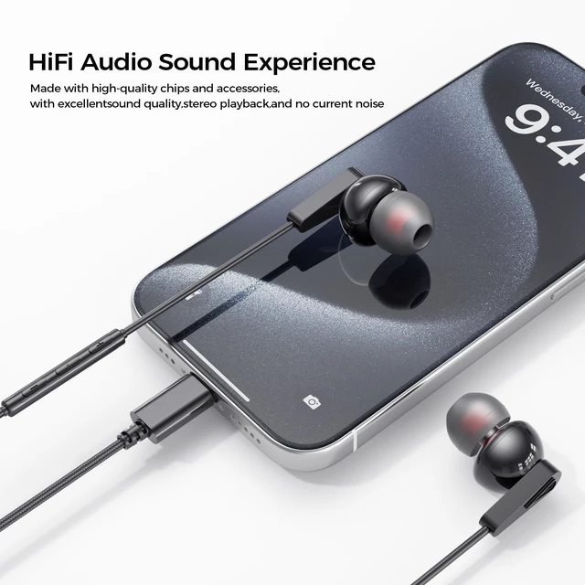 Alt view image 6 of 7 - Lightning Headphones Wired HiFi Earphones for iPhone 14 13 12 11 Pro Max Noise Isolating with Mic in-Ear Buds & Volume Control for XSMAX XR 8plus no Bluetooth