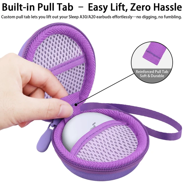 Alt view image 2 of 7 - Hard Travel Case for Anker Soundcore Sleep A30/A20 Earbuds,Purple EVA Hard Shell, Mesh Pocket Accessory Storage, Impact Resistant Protection, Travel-Ready Portable, Protective Case Only