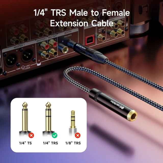 Alt view image 2 of 6 - Braided 1/4 Inch TRS Extension, 25ft 1/4 Inch Male to Female, Male-to-Female Extension, Braided Jacket, Gold-Plated Connectors