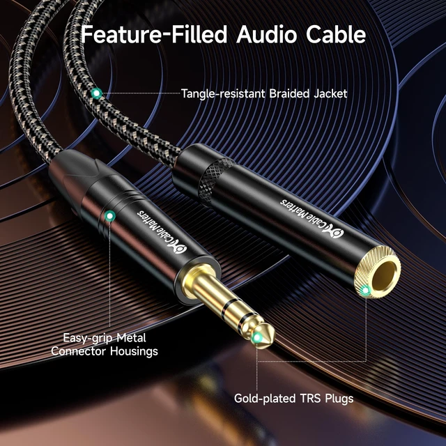 Alt view image 6 of 6 - Braided 1/4 Inch TRS Extension, 25ft 1/4 Inch Male to Female, Male-to-Female Extension, Braided Jacket, Gold-Plated Connectors