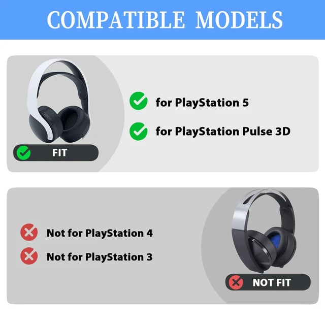 Alt view image 2 of 7 - Replacement Ear Pads for Sony PlayStation 5 Pulse PS5 3D Headset,PS5 Protein Leather Ear Cushions,Securely Memory Foam Headset Earpads(Black