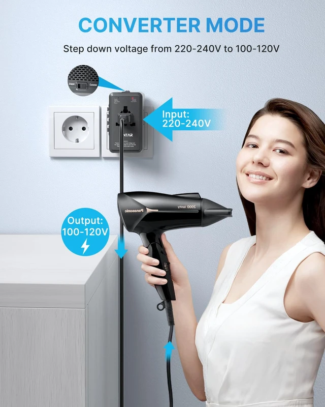 Alt view image 2 of 7 - 2000W 220V to 110V Travel Voltage Converter for US EU UK AUS, Black Type A/C/G/I Plugs, 4 USB Ports(2 USB C), Universal Voltage Converter US to Europe, Step Down Power Converter Adapter Combo