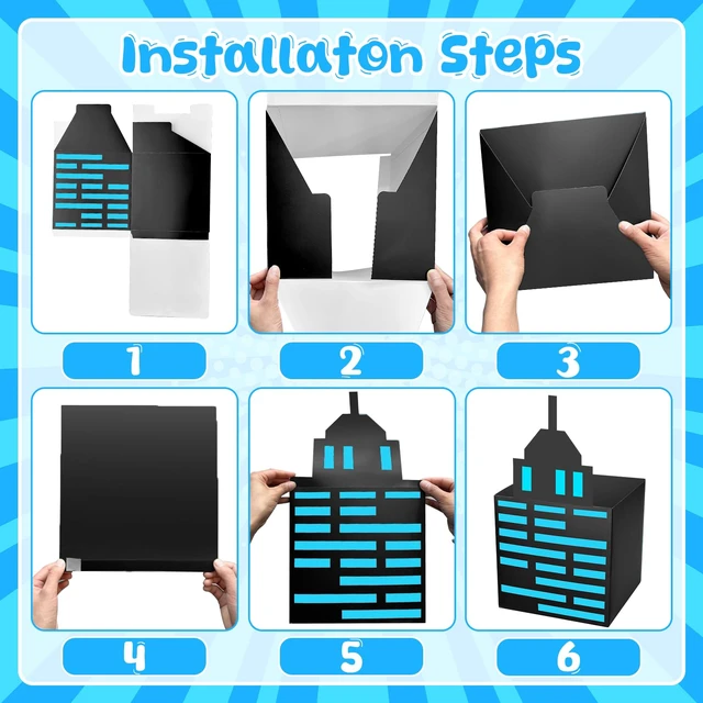 Alt view image 3 of 7 - 25 Pcs Large Super Theme Hero Birthday Decorations Hero Backdrop Boxes Skyscraper Decor Boxes Spider Bat Heroes Birthday Party Favor Boxes for Super Theme Party Supplies(Hero 25 Pcs)