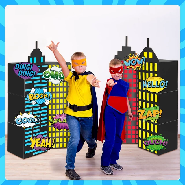 Alt view image 7 of 7 - 25 Pcs Large Super Theme Hero Birthday Decorations Hero Backdrop Boxes Skyscraper Decor Boxes Spider Bat Heroes Birthday Party Favor Boxes for Super Theme Party Supplies(Hero 25 Pcs)