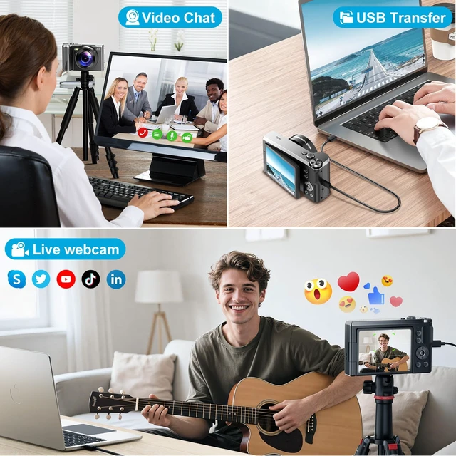 Alt view image 6 of 7 - 4K Digital Camera for Photography & Travel, 56MP Autofocus Point and Shoot Camera with 3'' 180° Flip Screen, 16X Zoom Compact Camera for Beginners, Content Creators, Teens (32GB Card)