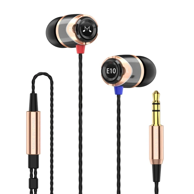 Main image of E10 Wired Earbuds, No Mic, Premium Hi-Fi, 3.5mm Jack, Gold Rich punchy bass, Full layered audio, All-metal build, Tangle-free cable, Passive noise isolation, Ergonomic comfortable fit