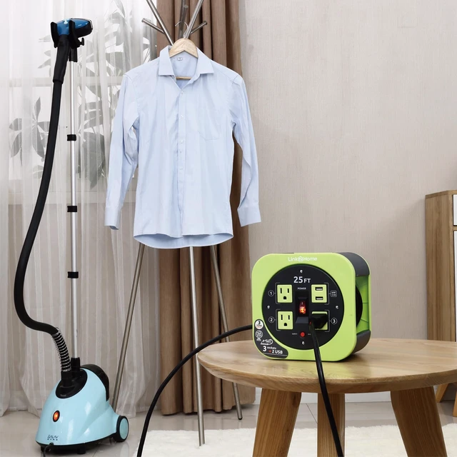 Alt view image 5 of 6 - 4 Reel and USB. 25ft Cable Green 16 AWG SJT cable, 2.4A fast-charge USB, compact storage reel design