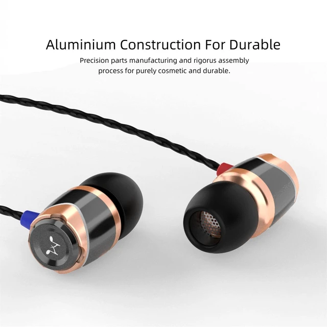 Alt view image 5 of 7 - E10 Wired Earbuds, No Mic, Premium Hi-Fi, 3.5mm Jack, Gold Rich punchy bass, Full layered audio, All-metal build, Tangle-free cable, Passive noise isolation, Ergonomic comfortable fit