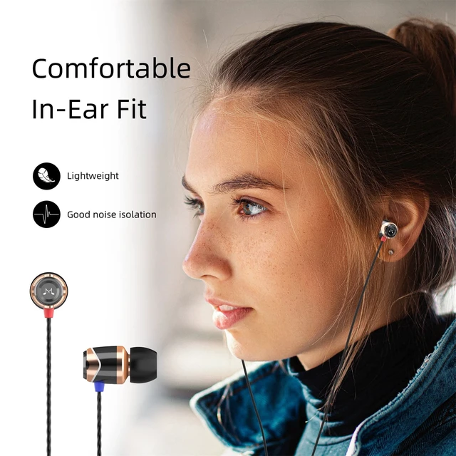 Alt view image 7 of 7 - E10 Wired Earbuds, No Mic, Premium Hi-Fi, 3.5mm Jack, Gold Rich punchy bass, Full layered audio, All-metal build, Tangle-free cable, Passive noise isolation, Ergonomic comfortable fit