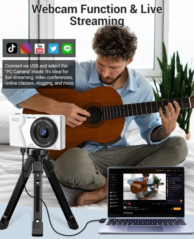 Alt view image 4 of 7 - 4K Digital Camera for Photography- 64MP Autofocus Vlogging Camera with Dual Lens, 18X Digital Zoom- Small Point and Shoot Camera with Card and 2000mAh for YouTube, Travel, Beginners (White)