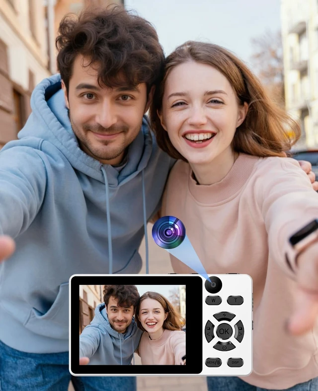 Alt view image 7 of 7 - 4K Digital Camera for Photography- 64MP Autofocus Vlogging Camera with Dual Lens, 18X Digital Zoom- Small Point and Shoot Camera with Card and 2000mAh for YouTube, Travel, Beginners (White)