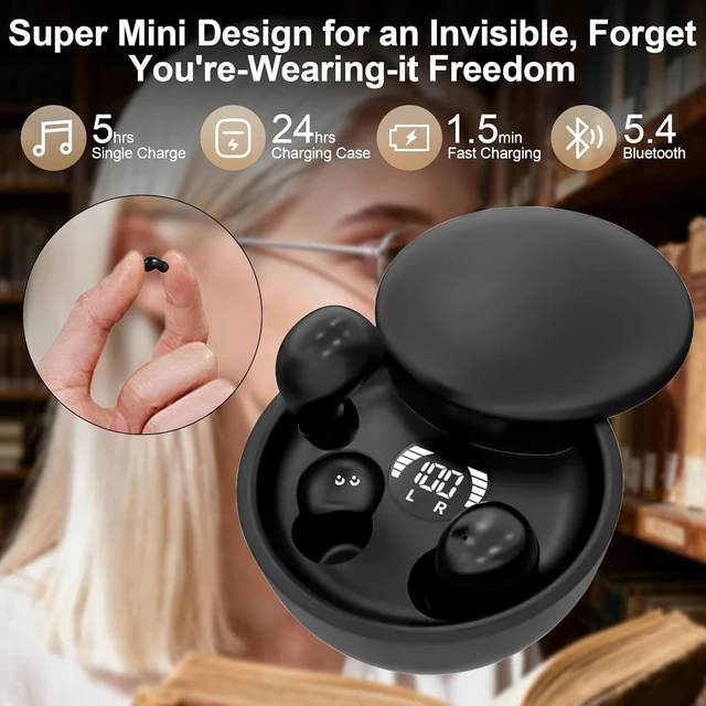 Alt view image 2 of 7 - Mini Invisible Earbuds for Small Ears, Ear Buds for Side Sleeping Ultra-compact Earbuds for Small Ears with Soft Silicone Fit, Bluetooth 5.4, IPX5, 4-5H Playtime 24-H Battery Case