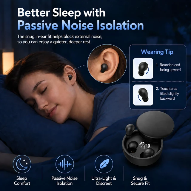 Alt view image 6 of 7 - Mini Invisible Earbuds for Small Ears, Ear Buds for Side Sleeping Ultra-compact Earbuds for Small Ears with Soft Silicone Fit, Bluetooth 5.4, IPX5, 4-5H Playtime 24-H Battery Case