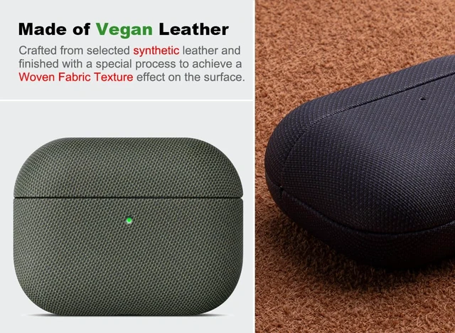 Alt view image 2 of 5 - for AirPods Pro 3 Case Cover - AirPods Pro 3rd Generation Case Premium Vegan Leather, Fully-Wrapped Design, Supports Wireless Charging, Woven Fabric Texture - Green