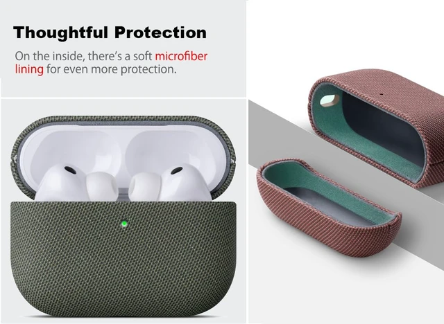 Alt view image 3 of 5 - for AirPods Pro 3 Case Cover - AirPods Pro 3rd Generation Case Premium Vegan Leather, Fully-Wrapped Design, Supports Wireless Charging, Woven Fabric Texture - Green