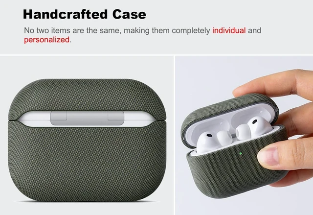 Alt view image 4 of 5 - for AirPods Pro 3 Case Cover - AirPods Pro 3rd Generation Case Premium Vegan Leather, Fully-Wrapped Design, Supports Wireless Charging, Woven Fabric Texture - Green