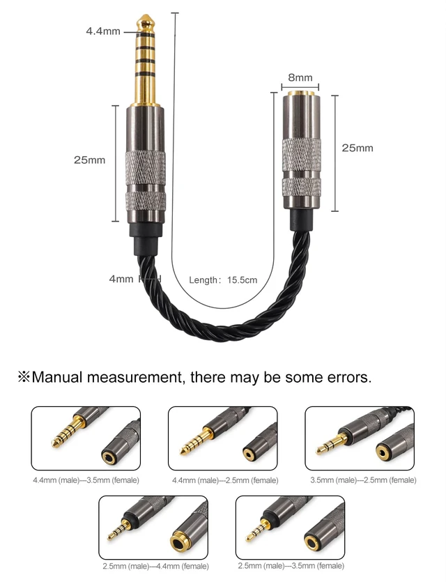 Alt view image 3 of 6 - Headphone Adapter 4.4mm Male to 3.5mm Female Adapter for 3.5mm Cable Connected to Balanced 4.4mm Player Device High Stereo Audio Converter OFC Cable with Gold-Plated Plug 6 inch Length