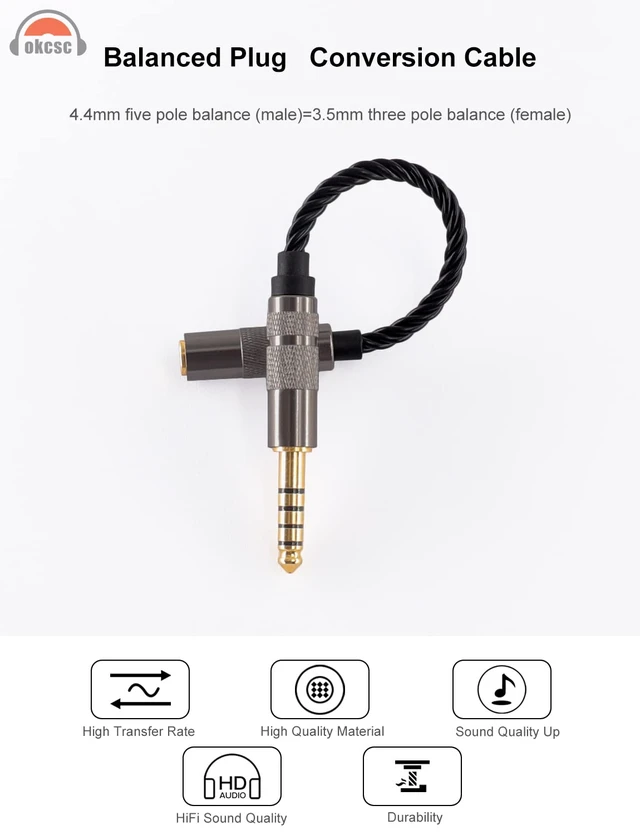 Alt view image 5 of 6 - Headphone Adapter 4.4mm Male to 3.5mm Female Adapter for 3.5mm Cable Connected to Balanced 4.4mm Player Device High Stereo Audio Converter OFC Cable with Gold-Plated Plug 6 inch Length