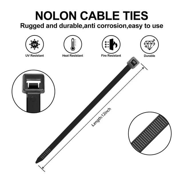 Alt view image 2 of 7 - Zip Ties 12 Inch - 500 Pcs Black Zip Ties for Indoor and Outdoor Use Zip Ties 60lbs Tensile Strength, Self-Locking Cable Ties, UV Resistant Flame Retardant Nylon Zipties Cable Management