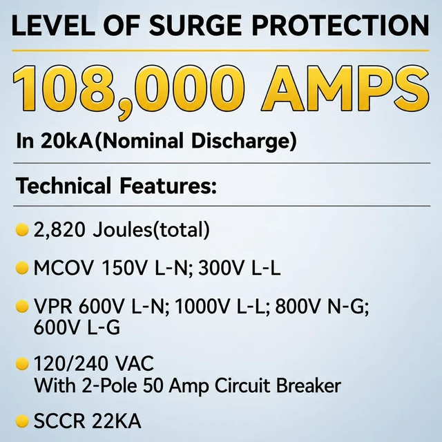 Alt view image 3 of 7 - WiFi Smart Surge Protective Device, Thermally Protected MOV, Type 2 SPD for 120/240VAC Breaker Panel, App Notification, Voltage & Surge Count Display, 108,000A, 2,820 Joules