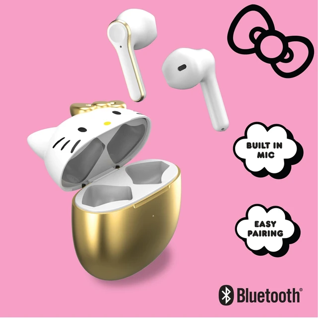 Alt view image 3 of 6 - Bluetooth Wireless Earbuds with Charging Case - Built-in Mic, Easy Pairing, Cute Design, Gold and White, Perfect for Kids, Teens Fans