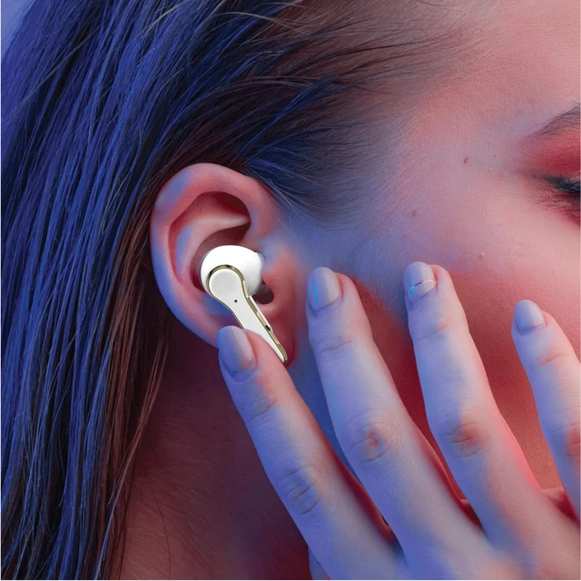 Alt view image 4 of 6 - Bluetooth Wireless Earbuds with Charging Case - Built-in Mic, Easy Pairing, Cute Design, Gold and White, Perfect for Kids, Teens Fans