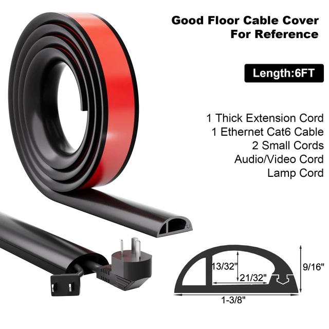 Alt view image 2 of 7 - 6FT Side-Open Extension Cord Covers for Wires on Floor,Silicone Power Cable Protector Cord Hider Management Strip,Hide Electric Wire on Carpet,Chord Runner Protective Safety,Black