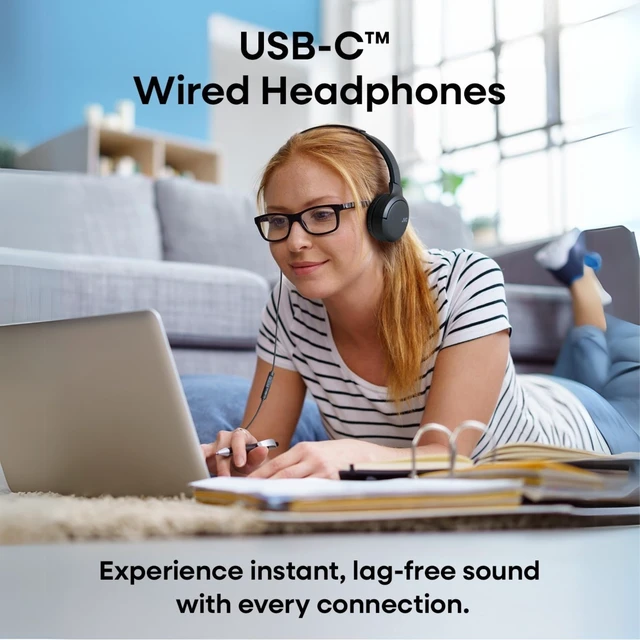 Alt view image 2 of 7 - USB-C Wired On-Ear Headphones with Mic Comfortable All-Day Wear, Clear Calls, Rich Sound Foldable & Lightweight Tangle-Free Single-Sided Cable Great for Gaming & Work from Home