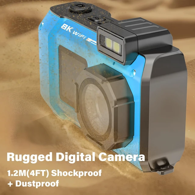 Alt view image 3 of 7 - 8K Underwater Camera Rugged WiFi 33FT Waterproof 70MP 32GB Card Dual-Screen