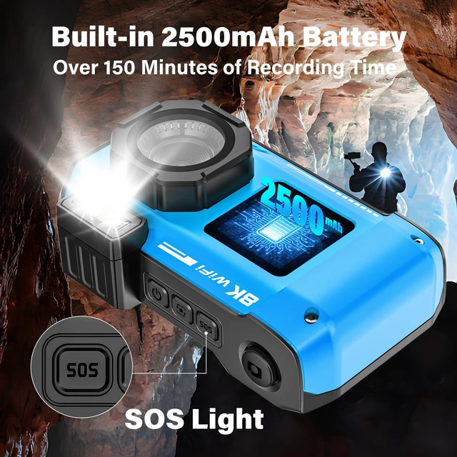 Alt view image 5 of 7 - 8K Underwater Camera Rugged WiFi 33FT Waterproof 70MP 32GB Card Dual-Screen