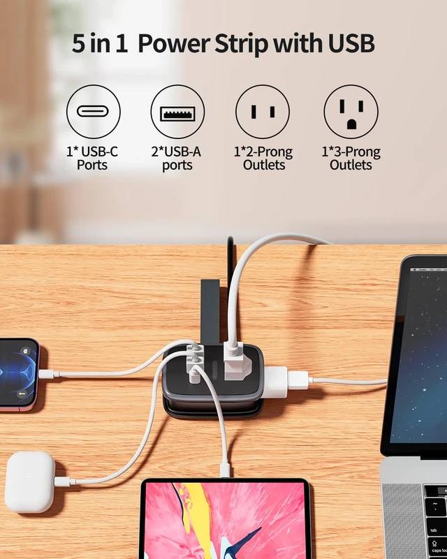 Alt view image 4 of 7 - Travel Power Strip with USB C Port, Small with Flat Plug,Multi Plug Travel Extension Cord Portable Power Strip with 2 Outlets 3 USB (1 C), for Cruise Home Essentials